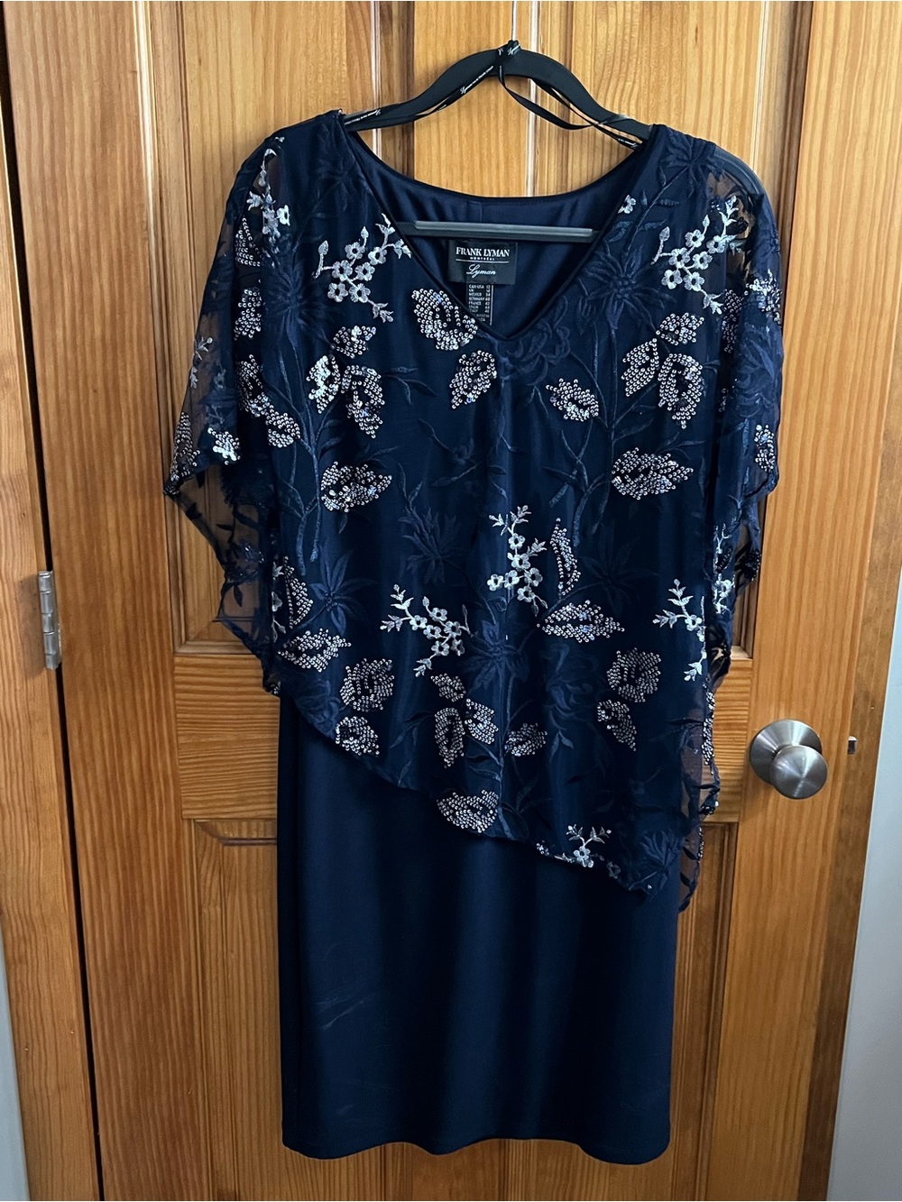 Frank Lyman Design Navy Floral Sequin Overlay Midi Dress